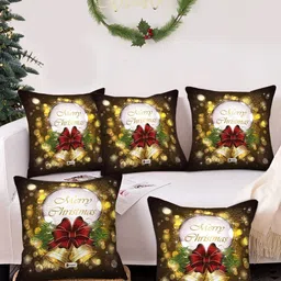 Indigifts Set Of 5 Brown & Yellow Graphic Printed Cushion Cover with Filler-13