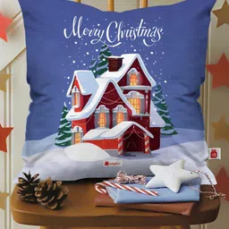 Indigifts Blue & White Graphic Printed Cushion-56