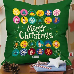 Indigifts Green Printed Merry Christmas Cushion Cover with Filler-image-37