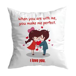 ARTBUG White & Red Printed Square Pre-Filled Cushion With Filler-57