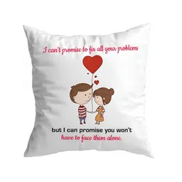 ARTBUG White & Red Printed Square Pillow Cover With Filler Gift-21