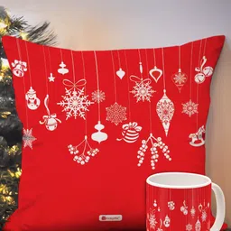 Indigifts Red & White Conversational Printed Cushion Cover with Filler-picture-19