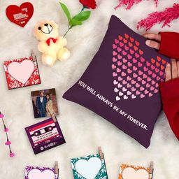 Indigifts Valentine Day Gifts 9 Pcs Cushion Photo Clip and Card Rose with Teddy-image-40