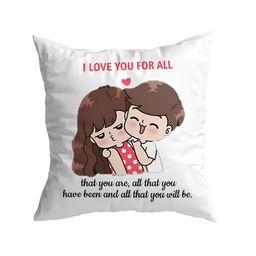 ARTBUG White & Red Printed Square Pre-Filled Cushion With Filler-2