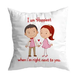 ARTBUG White & Pink Printed Square Pre-Filled Cushion With Filler-39
