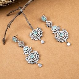 StileAdda Silver-Plated Contemporary Drop Earrings With Mangtika-30
