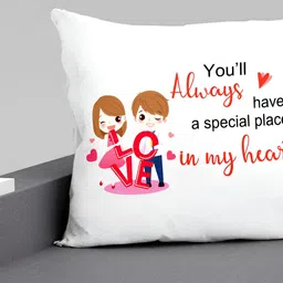 ARTBUG White & Red Printed Square Pre-Filled Cushion With Filler image 2