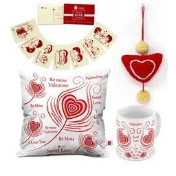 Indigifts White & Red Pack of 4 Be My Valentine Quote Valentines Day Gift Set-image-111