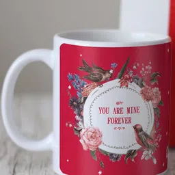 Indigifts Red and White Printed Pre-Filled Cushion With Mug 300 ml & 1 Hanging Heart image 4