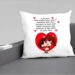 ARTBUG White & Red Printed Square Pre-Filled Cushion With Filler image 2
