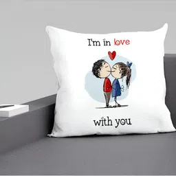 ARTBUG White & Red Printed Square Pre-Filled Cushion With Filler image 5