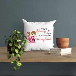 ARTBUG White & Red Printed Square Pre-Filled Cushion With Filler image 3
