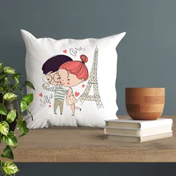 ARTBUG White & Yellow Printed Square Pre-Filled Cushion With Filler image 5