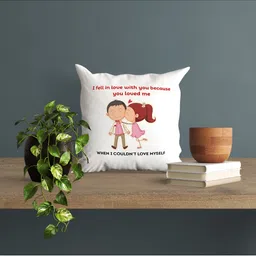 ARTBUG White & Red Printed Square Pre-Filled Cushion With Filler image 5