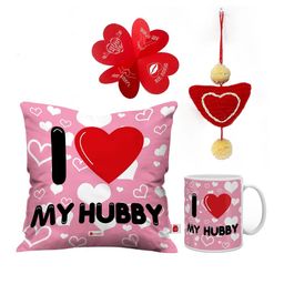 Indigifts Pink & Red 5-Pieces I Love My Hubby Quote Valentines Day Gift Set-image-43