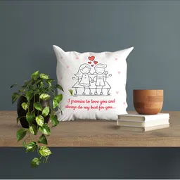 ARTBUG White & Red Printed Square Pre-Filled Cushion With Filler image 5