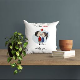 ARTBUG White & Red Printed Square Pre-Filled Cushion With Filler image 4