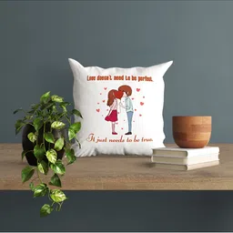 ARTBUG White & Red Printed Square Pre-Filled Cushion With Filler image 2