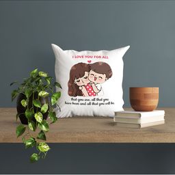 ARTBUG White & Red Printed Square Pre-Filled Cushion With Filler image 4