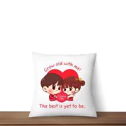 ARTBUG White & Red Printed Square Pre-Filled Cushion With Filler image 5