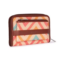 ZOUK Women Cream-Coloured & Pink Printed Vegan Leather Zip Around Sustainable Wallet image 3