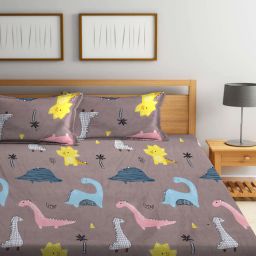 arrabi Brown Cartoon 300 TC Cotton Blend Double Bedsheet With 2 Pillow Covers-picture-44