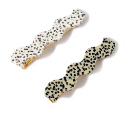 Accessorize London Women White & Black Set of 2 Mosaic Wavey Barettes Clips-18