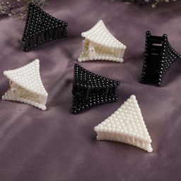 AccessHer Women Black & White Set of 6 Claw Clip-30