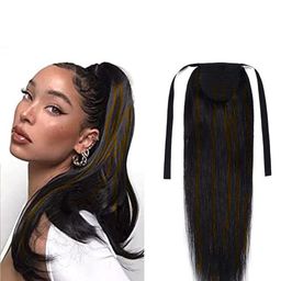 CRIBE 5-Clip Golden Highlight Hair Ribbon Pony Tail Extension-image-25