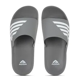 Adda Men Grey & White Striped Rubber Sliders-image-67