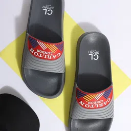 Carlton London sports Men Grey & Red Printed Sliders-image-57