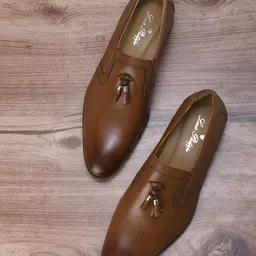 Louis Philippe Men Brown Solid Textured Formal Slip-On Shoes-image-46