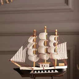 EXIM DECOR Brown & White Zig Zag Pattern Sailing Ship Showpiece-image-99
