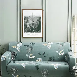 HOUSE OF QUIRK Grey & Green Floral Printed Sofa Slipcover-picture-27