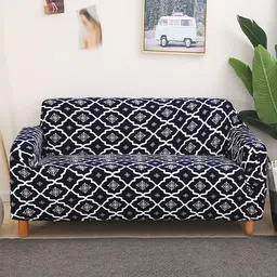 HOUSE OF QUIRK Blue & White Ethnic Motif Printed Stretchable Single-Seater Sofa Slipcover-picture-25