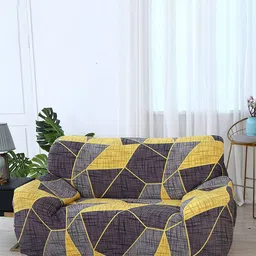HOUSE OF QUIRK Grey & Yellow Printed 2 Seater Sofa Slipcover-12
