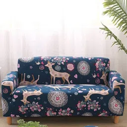 HOUSE OF QUIRK Universal Blue & Pink Printed Double-Seater Sofa Slipcover-image-22