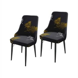 HOUSE OF QUIRK Gold Toned & Black 2 Pieces Printed Wingback Side Chair Covers-image-92