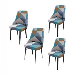 HOUSE OF QUIRK Blue & White 4 Pieces Printed Wingback Side Chair Covers-image-89