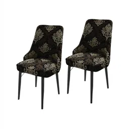 HOUSE OF QUIRK Black & Brown 2 Pieces Printed Wingback Side Chair Covers-image-86