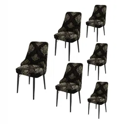 HOUSE OF QUIRK Black & Brown 6 Pieces Printed Wingback Side Chair Covers-6