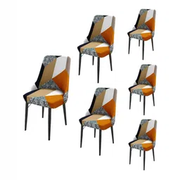 HOUSE OF QUIRK Beige & Brown 6 Pieces Printed Wingback Side Chair Covers-10