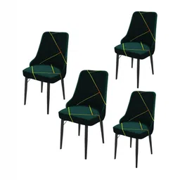HOUSE OF QUIRK Green & Gold Toned 4 Pieces Printed Wingback Side Chair Covers-image-74