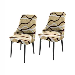 HOUSE OF QUIRK Beige & Brown 2 Pieces Printed Wingback Side Chair Covers-image-95