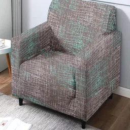 Cortina Brown Printed 1-Seater Stretchable Non-Slip Sofa Slipcover-16
