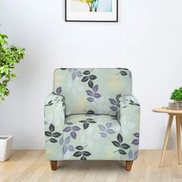 Cortina Green Printed 1-Seater Stretchable Non-Slip Sofa Slipcover-image-7
