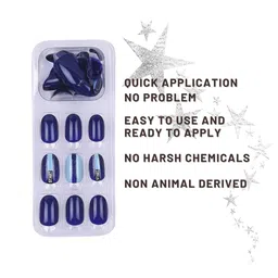LICK Set Of 30 Reusable Artificial Press On Nails - Navy Blue With Stripe Print image 3