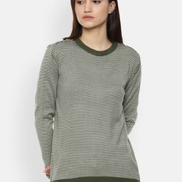 Van Heusen Woman Women Olive Green & Off White Striped Pullover-picture-8