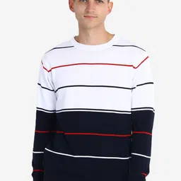 JoE Hazel Men White & Red Striped Pullover-image-31