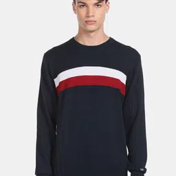 Arrow Sport Men Blue & Red Striped Pure Cotton Pullover-picture-23